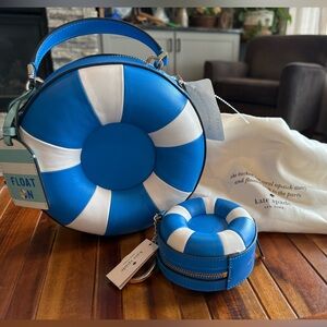 Kate Spade Splash Pool Float Crossbody Blue White Multi  Coin Purse Set Novelty
